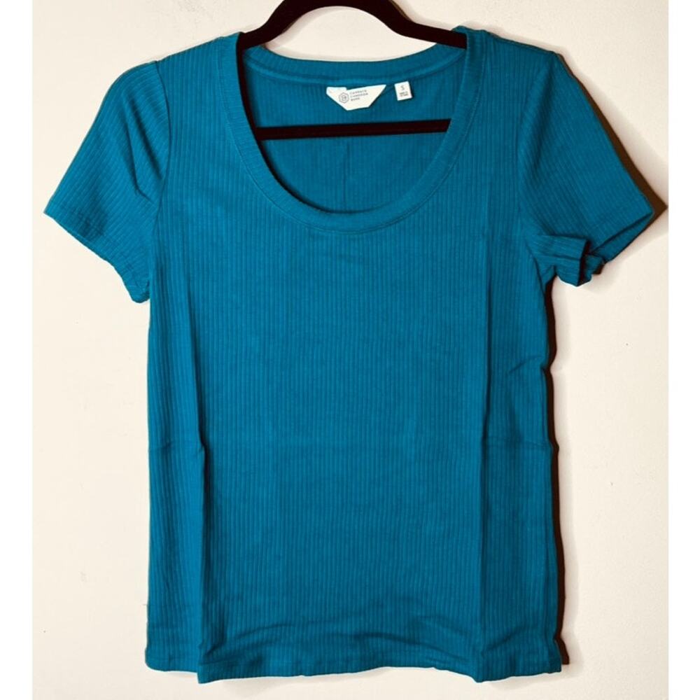 NWOT Candace Cameron Bure Short Sleeve Rib Knit Tee Small Peacock Blue